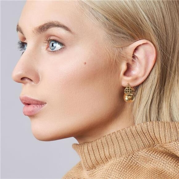 Classic Pearl Earrings | Timeless Golden Tone Elegant Jewelry Gift - Picture 3 of 5